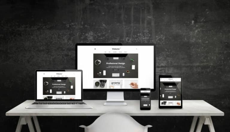 Responsive Vue.js web app shown on a desktop, laptop, tablet and phone