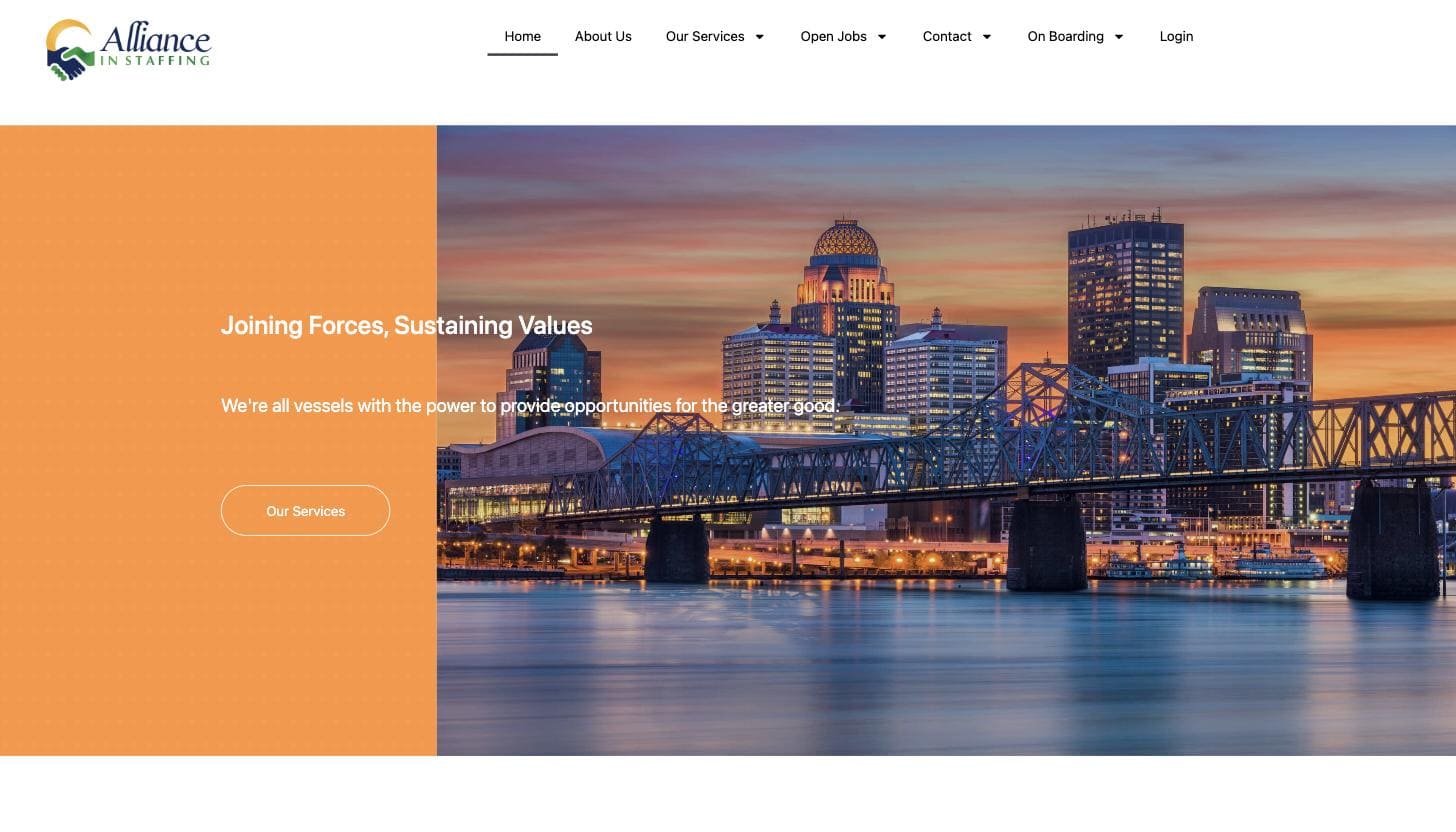 Alliance Staffing website screenshot