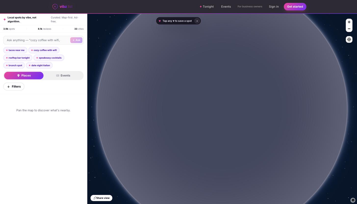Vibz List website screenshot