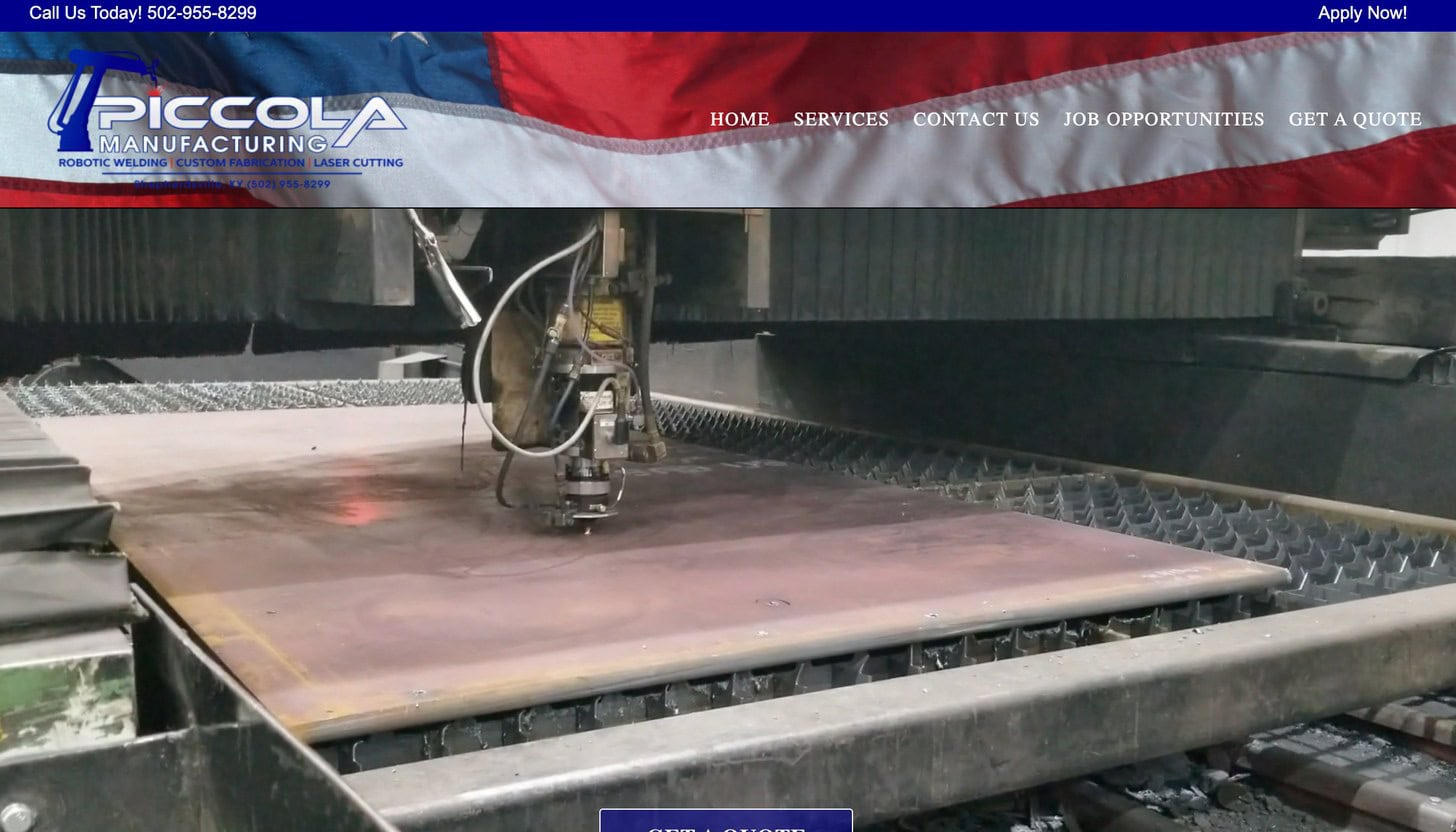 Piccola Manufacturing custom steel fabrication website designed and developed by Pure Code Digital