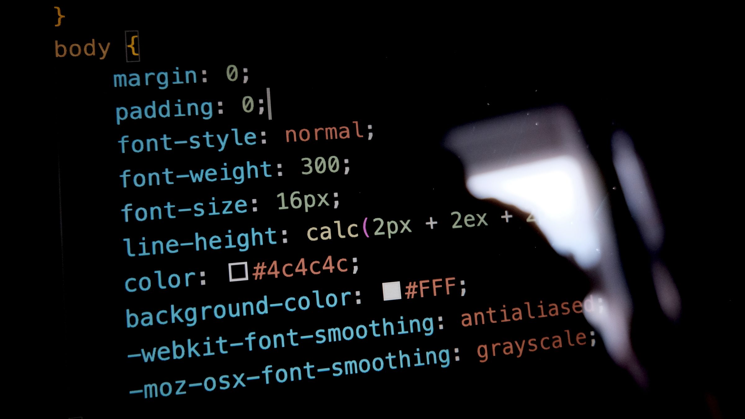 CSS code for a website on a dark screen